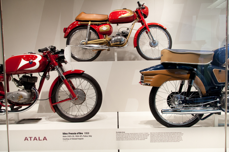 Image: Installation view of "Moto Bellissima: Italian Motorcycles from the 1950s and 1960s"