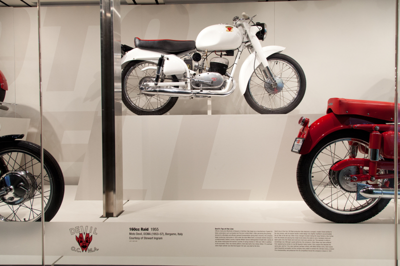 Image: Installation view of "Moto Bellissima: Italian Motorcycles from the 1950s and 1960s"