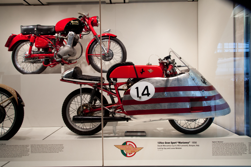 Image: Installation view of "Moto Bellissima: Italian Motorcycles from the 1950s and 1960s"