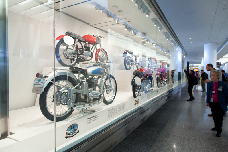 Image: Installation view of "Moto Bellissima: Italian Motorcycles from the 1950s and 1960s"