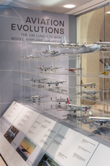 Image: Installation view of "Aviation Evolutions: The Jim Lund 1:72 Scale Model Airplane Collection"