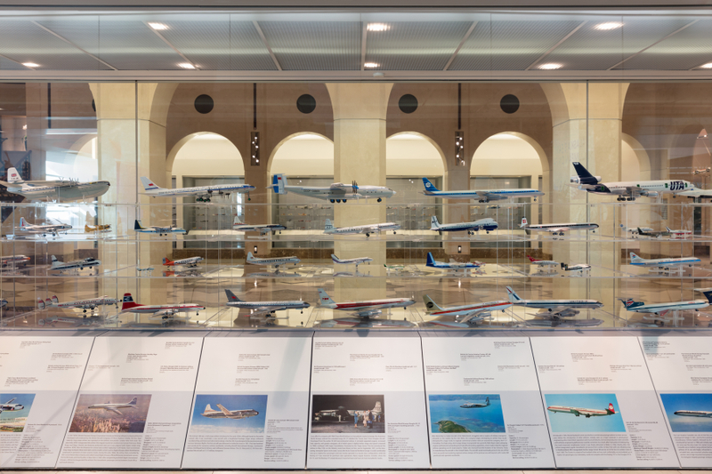 Image: Installation view of "Aviation Evolutions: The Jim Lund 1:72 Scale Model Airplane Collection"