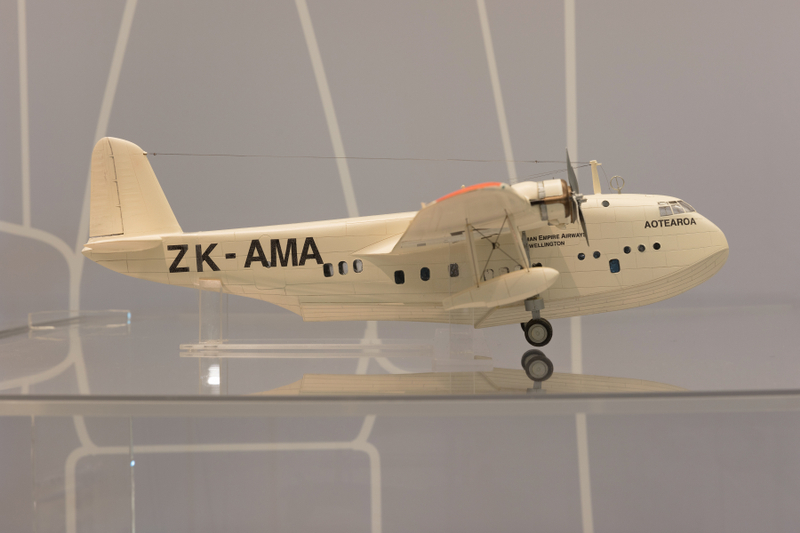 Image: Installation view of "Aviation Evolutions: The Jim Lund 1:72 Scale Model Airplane Collection"