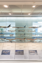 Image: Installation view of "Aviation Evolutions: The Jim Lund 1:72 Scale Model Airplane Collection"