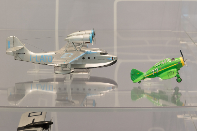 Image: Installation view of "Aviation Evolutions: The Jim Lund 1:72 Scale Model Airplane Collection"