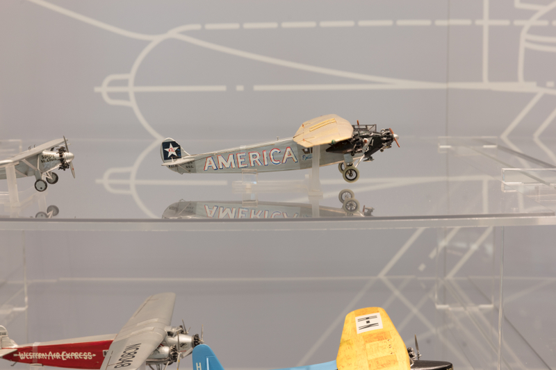 Image: Installation view of "Aviation Evolutions: The Jim Lund 1:72 Scale Model Airplane Collection"