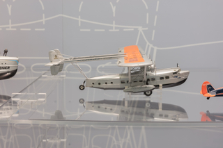 Image: Installation view of "Aviation Evolutions: The Jim Lund 1:72 Scale Model Airplane Collection"