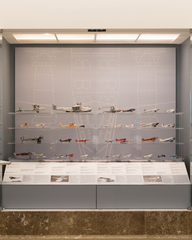 Image: Installation view of "Aviation Evolutions: The Jim Lund 1:72 Scale Model Airplane Collection"