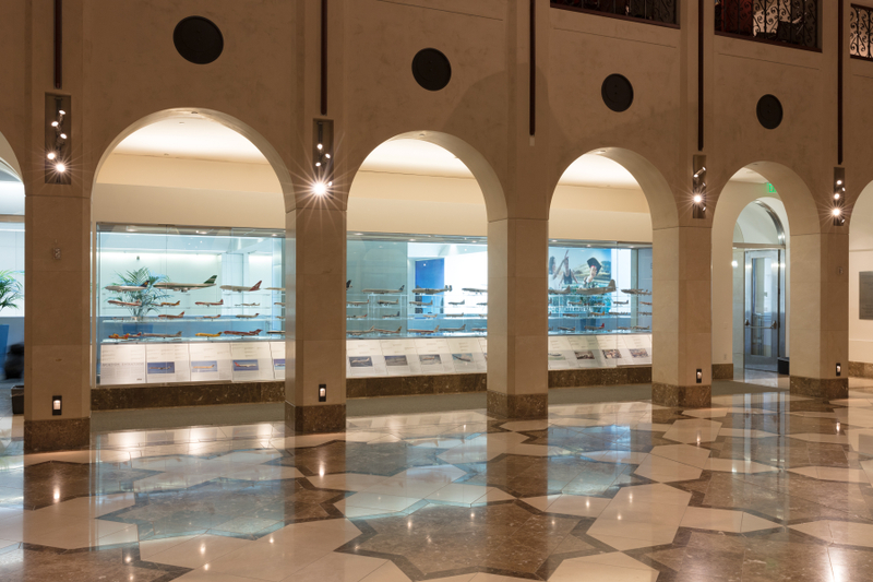 Image: Installation view of "Aviation Evolutions: The Jim Lund 1:72 Scale Model Airplane Collection"