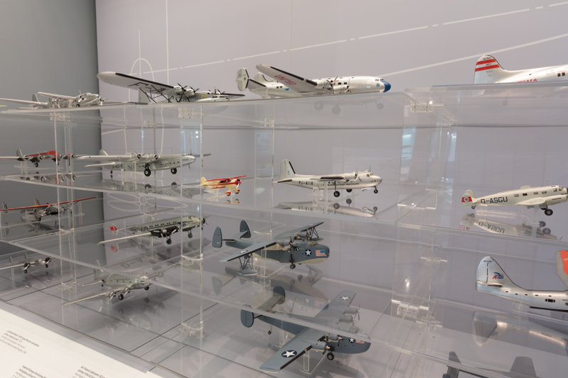 Image: Installation view of "Aviation Evolutions: The Jim Lund 1:72 Scale Model Airplane Collection"