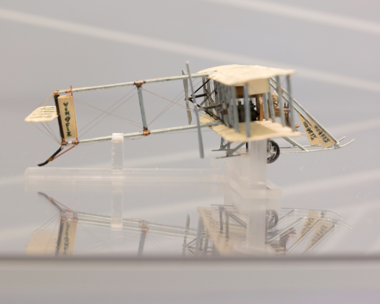 Image: Installation view of "Aviation Evolutions: The Jim Lund 1:72 Scale Model Airplane Collection"