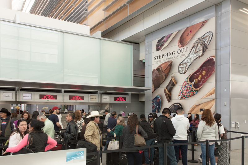 Image: Installation view of "Stepping Out: Shoes in World Cultures"