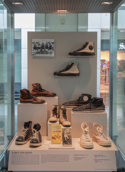 Image: Installation view of "Stepping Out: Shoes in World Cultures"
