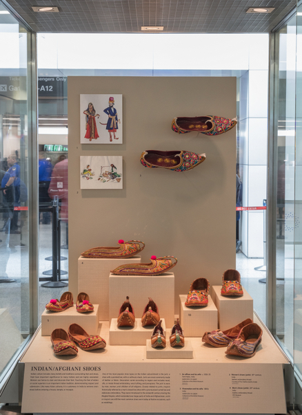 Image: Installation view of "Stepping Out: Shoes in World Cultures"