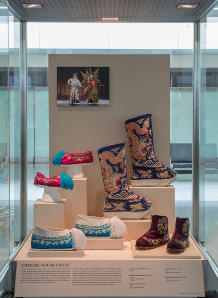 Image: Installation view of "Stepping Out: Shoes in World Cultures"
