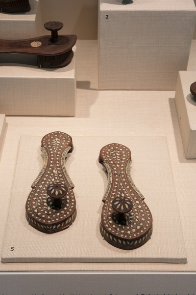 Image: Installation view of "Stepping Out: Shoes in World Cultures"
