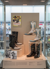 Installation view of "Stepping Out: Shoes in World Cultures"