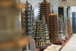 Image: Installation view of "The Tushanwan Pagodas: Models from the 1915 Panama-Pacific International Exposition"