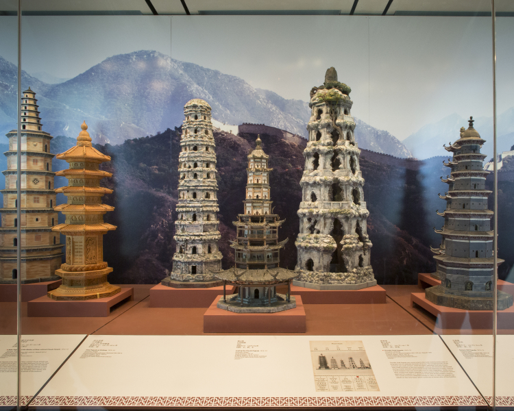 Image: Installation view of "The Tushanwan Pagodas: Models from the 1915 Panama-Pacific International Exposition"