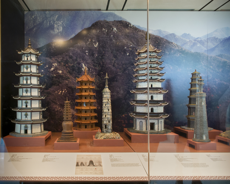 Image: Installation view of "The Tushanwan Pagodas: Models from the 1915 Panama-Pacific International Exposition"