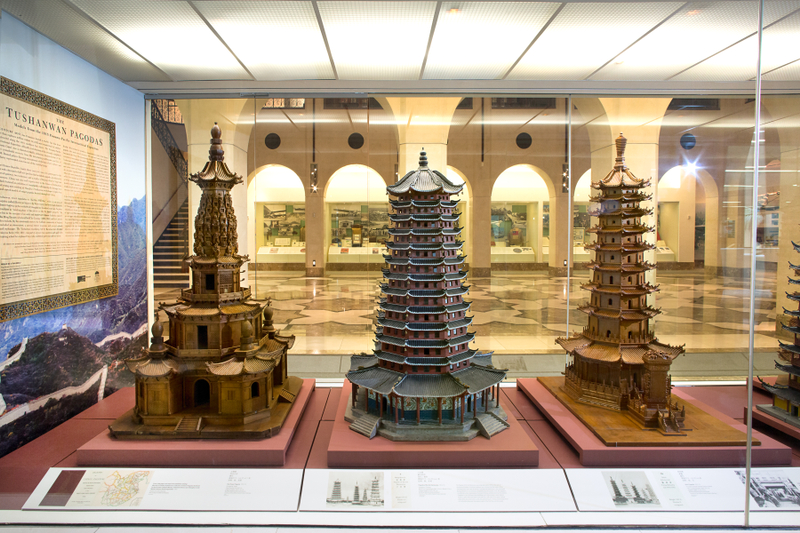 Image: Installation view of "The Tushanwan Pagodas: Models from the 1915 Panama-Pacific International Exposition"