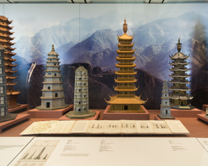 Image: Installation view of "The Tushanwan Pagodas: Models from the 1915 Panama-Pacific International Exposition"