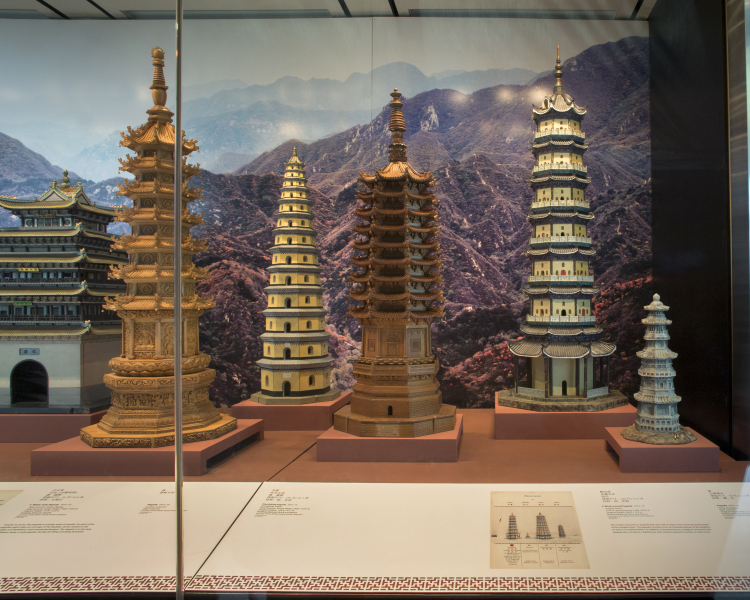 Image: Installation view of "The Tushanwan Pagodas: Models from the 1915 Panama-Pacific International Exposition"