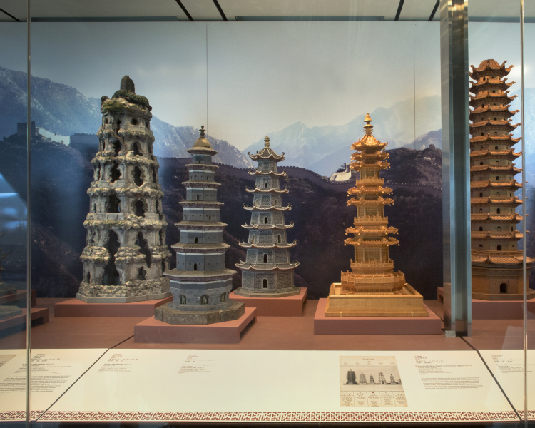 Image: Installation view of "The Tushanwan Pagodas: Models from the 1915 Panama-Pacific International Exposition"