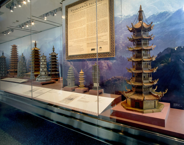 Image: Installation view of "The Tushanwan Pagodas: Models from the 1915 Panama-Pacific International Exposition"