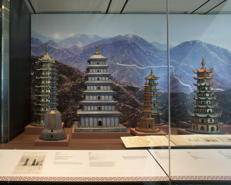 Image: Installation view of "The Tushanwan Pagodas: Models from the 1915 Panama-Pacific International Exposition"