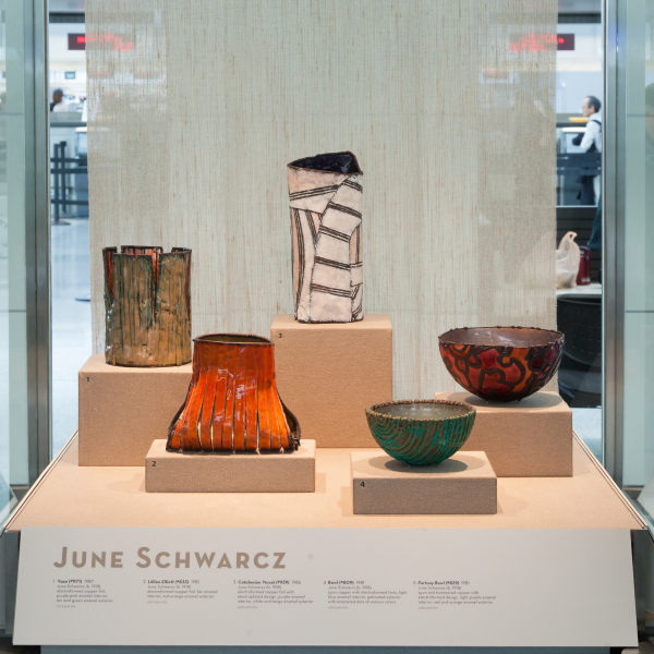 Image: Installation view of "Turn, Weave, Fire and Fold: Vessels from the Forrest L. Merrill Collection"