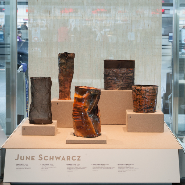 Image: Installation view of "Turn, Weave, Fire and Fold: Vessels from the Forrest L. Merrill Collection"