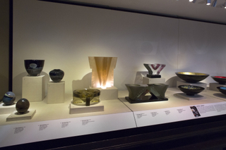 Image: Installation view of "Studio Glass, The Art of Marvin Lipofsky, Richard Marquis, John Lewis and Elin Christopherson"
