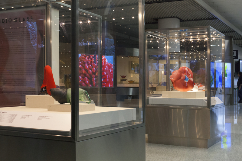 Image: Installation view of "Studio Glass, The Art of Marvin Lipofsky, Richard Marquis, John Lewis and Elin Christopherson"