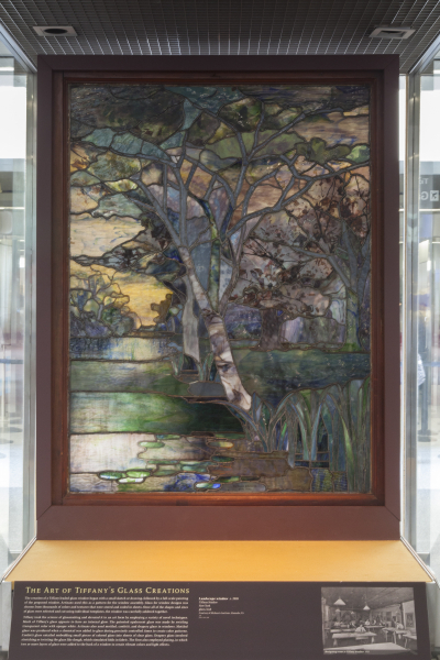 Image: Installation view of "A Radiant Light: The Artistry of Louis C. Tiffany"