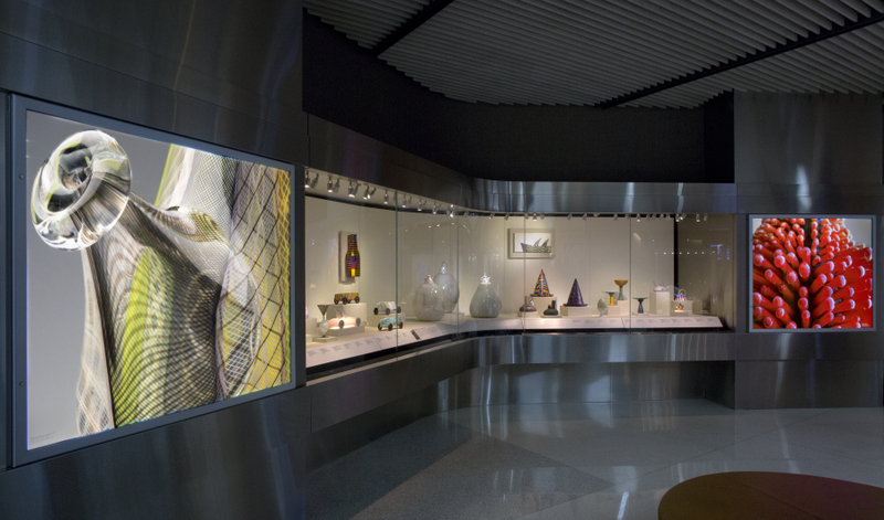 Image: Installation view of "Studio Glass, The Art of Marvin Lipofsky, Richard Marquis, John Lewis and Elin Christopherson"