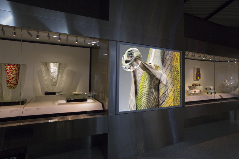Image: Installation view of "Studio Glass, The Art of Marvin Lipofsky, Richard Marquis, John Lewis and Elin Christopherson"