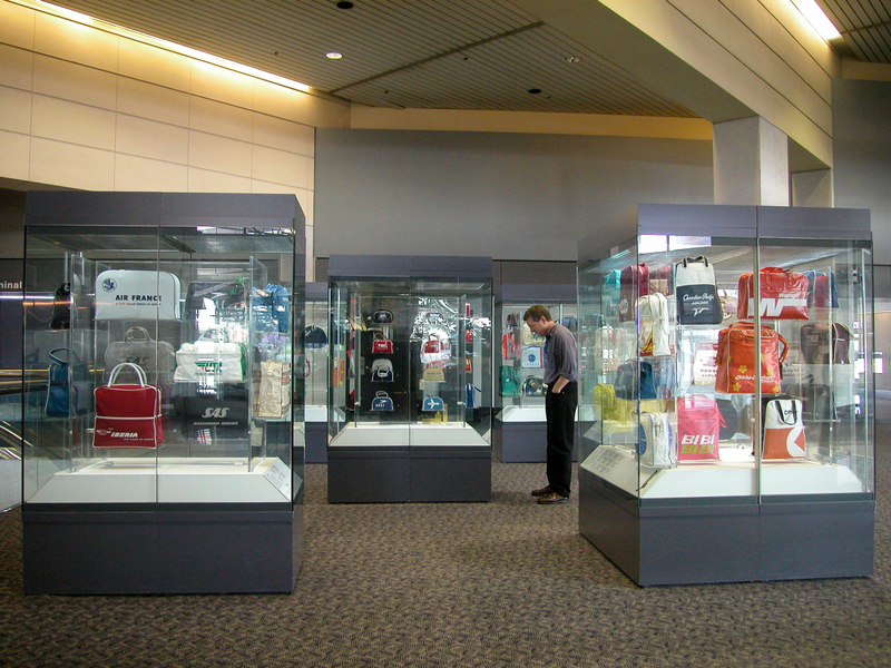 Image: Installation view of "The Flight Bag: Icon of Air Travel"