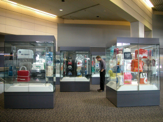Image: Installation view of "The Flight Bag: Icon of Air Travel"