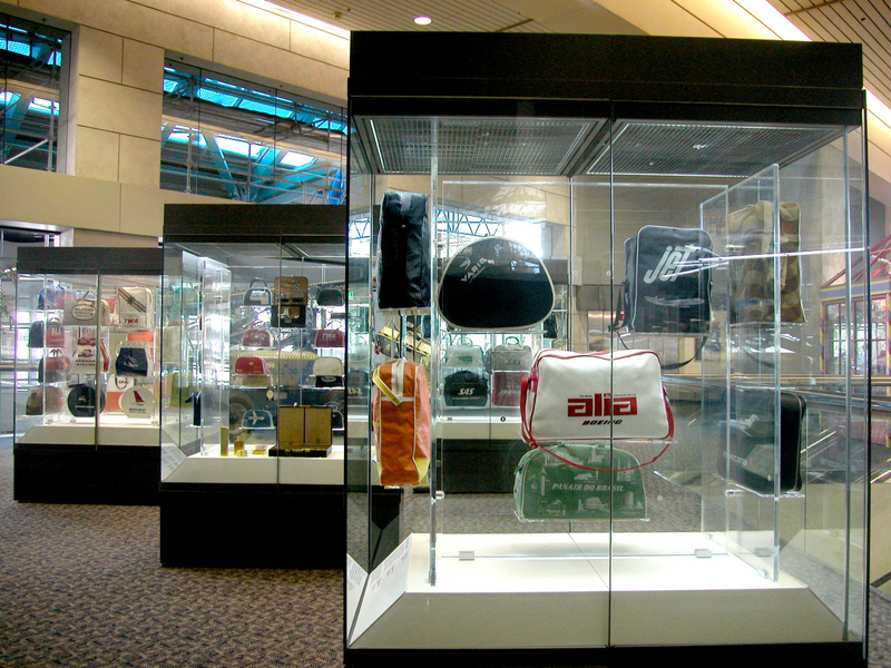 Image: Installation view of "The Flight Bag: Icon of Air Travel"