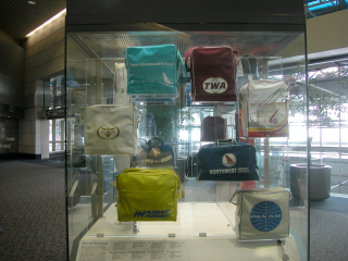 Image: Installation view of "The Flight Bag: Icon of Air Travel"