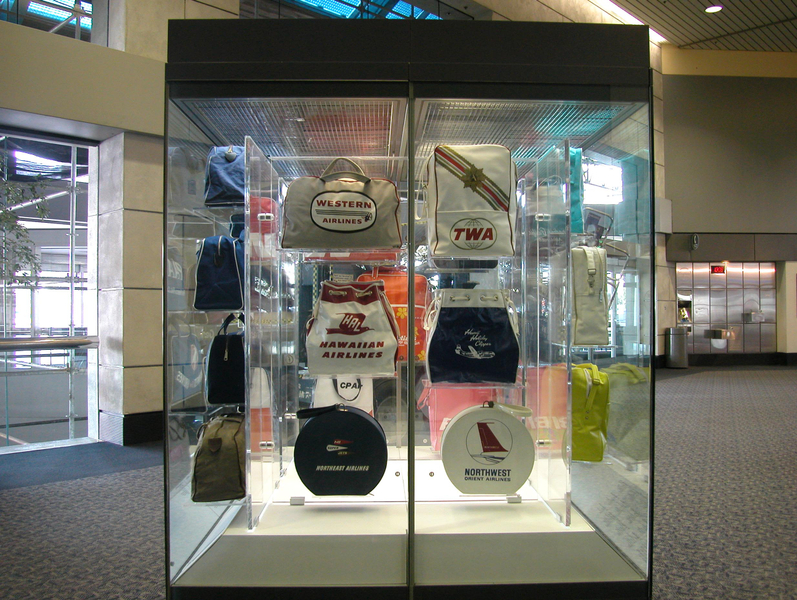 Image: Installation view of "The Flight Bag: Icon of Air Travel"