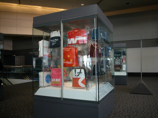 Image: Installation view of "The Flight Bag: Icon of Air Travel"