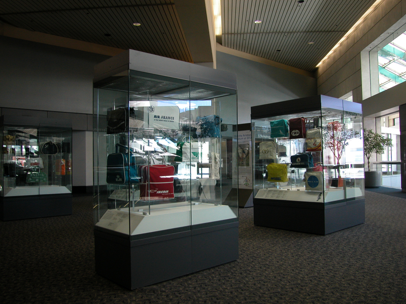 Image: Installation view of "The Flight Bag: Icon of Air Travel"