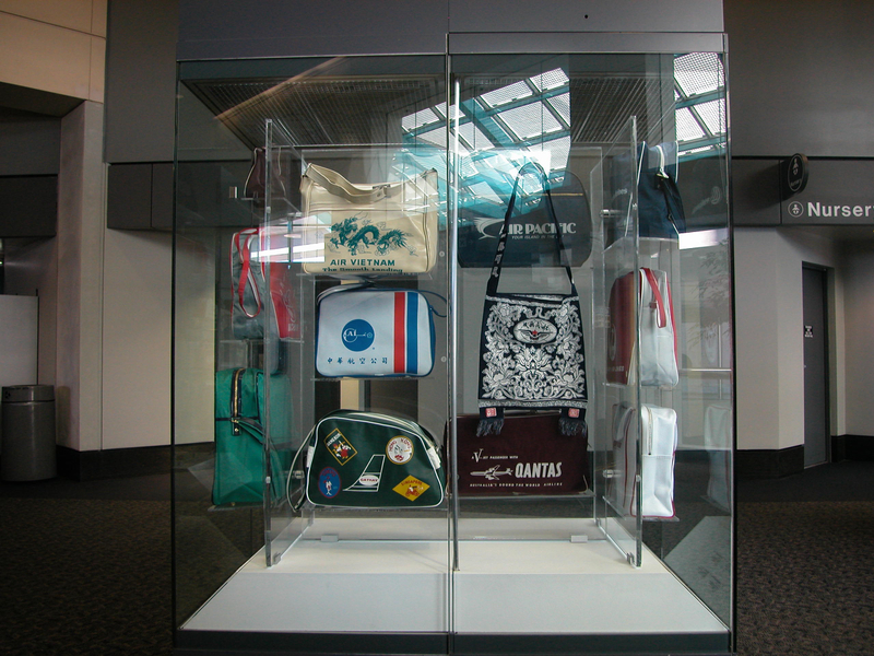 Image: Installation view of "The Flight Bag: Icon of Air Travel"