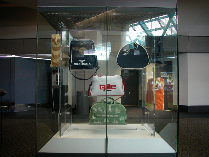 Image: Installation view of "The Flight Bag: Icon of Air Travel"
