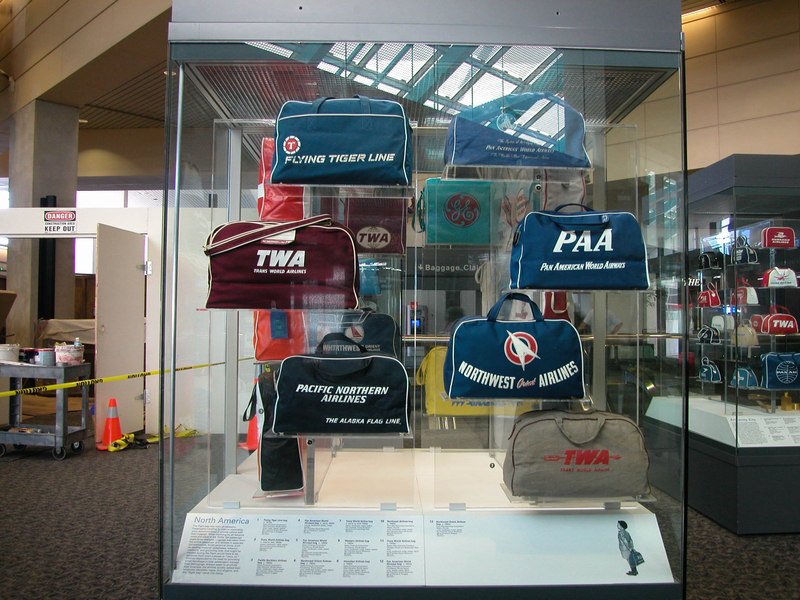 Image: Installation view of "The Flight Bag: Icon of Air Travel"