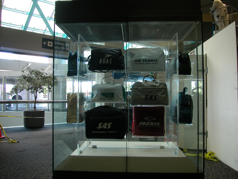 Image: Installation view of "The Flight Bag: Icon of Air Travel"