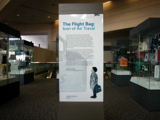 Image: Installation view of "The Flight Bag: Icon of Air Travel"