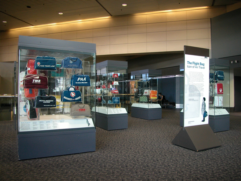 Image: Installation view of "The Flight Bag: Icon of Air Travel"